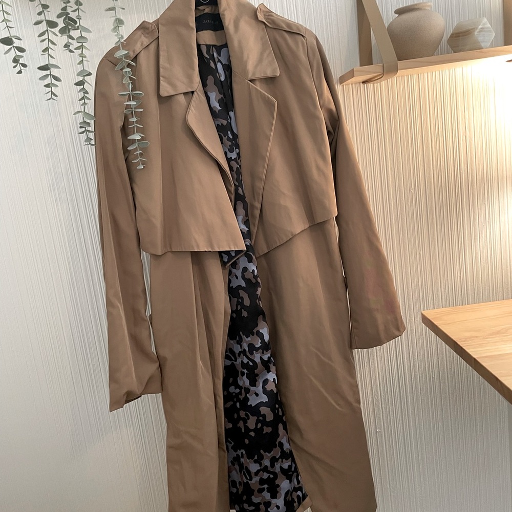 Zara Tench Coat Tan with leopard lining Small